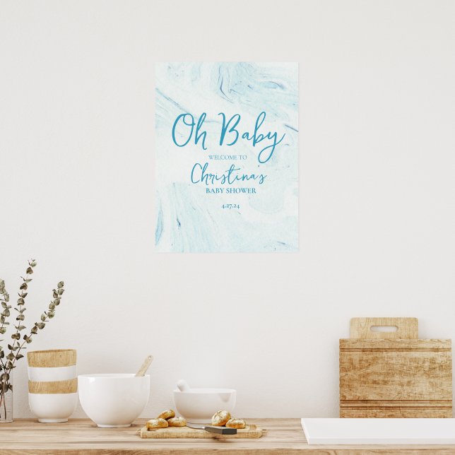 Oh Baby Blue Marble Welcome Sign Foam Core Board (Kitchen)