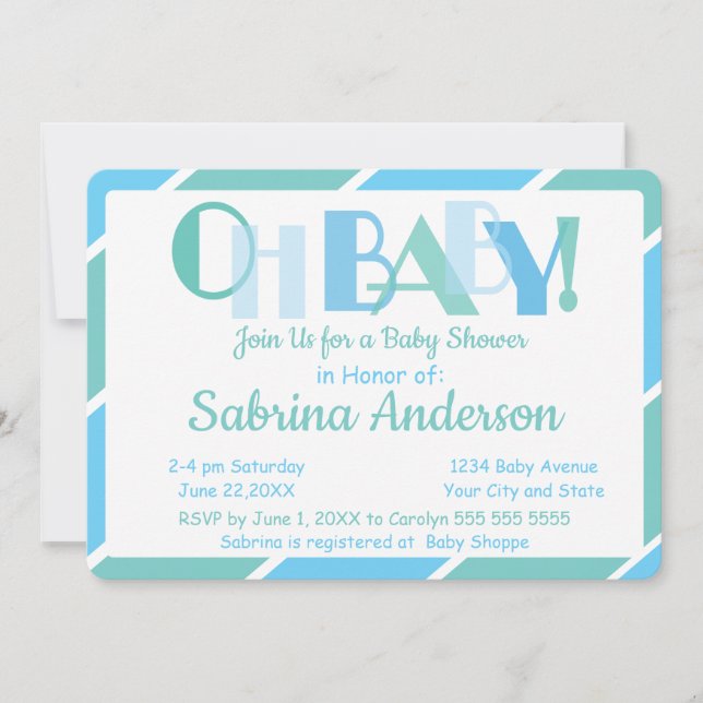 Oh Baby Blue Modern Typography Baby Shower Invitation (Front)
