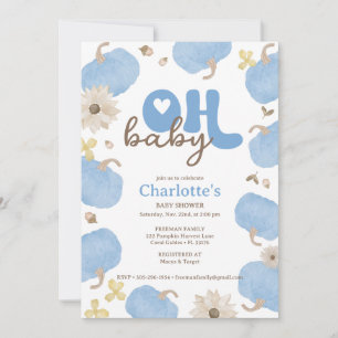 Oh Baby Blue Pumpkin Fall Baby Shower Invitation