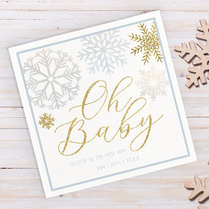 Oh Baby Blue Snowflake Shower Napkins