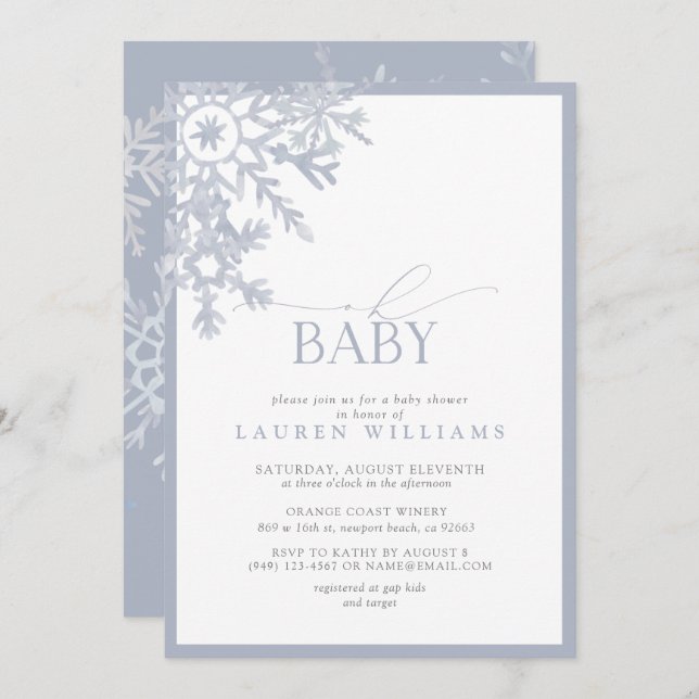 Oh Baby Blue Snowflake Watercolor Baby Shower (Front/Back)