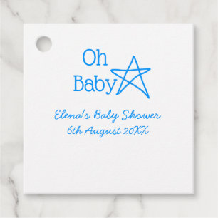 Oh baby blue star baby shower add name modern past favour tags