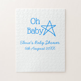 Oh baby blue star baby shower add name modern past jigsaw puzzle