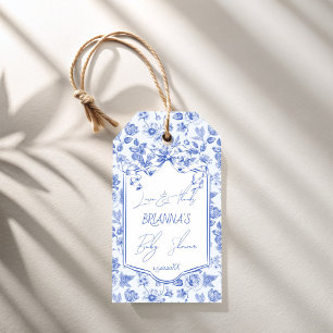 Oh baby blue toile de jouy sketch baby shower gift tags