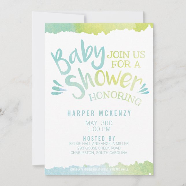 Oh Baby Blue Watercolor Baby Shower Invitation (Front)