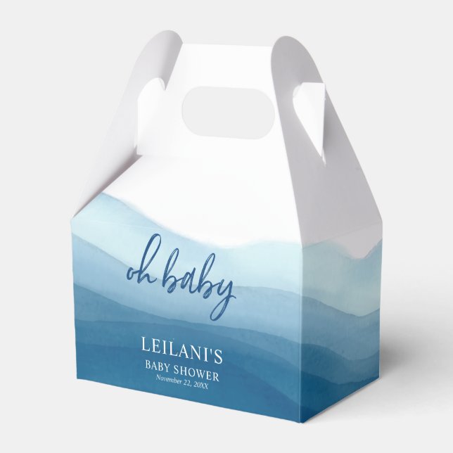 Oh Baby Blue Watercolor Ombre Favor Box (Front Side)
