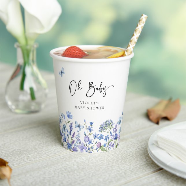 Oh Baby Blue Wildflower Baby Shower Paper Cups (Insitu)