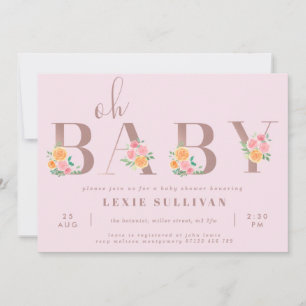 Oh Baby Blush Pink & Orange Roses Baby Shower Invitation