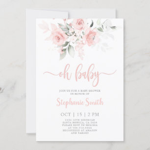 Oh Baby Blush rose Baby shower fille Invitation