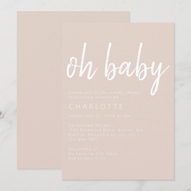 Oh Baby Boho Beige Gender Neutral Baby Shower  Inv Invitation (Front/Back)