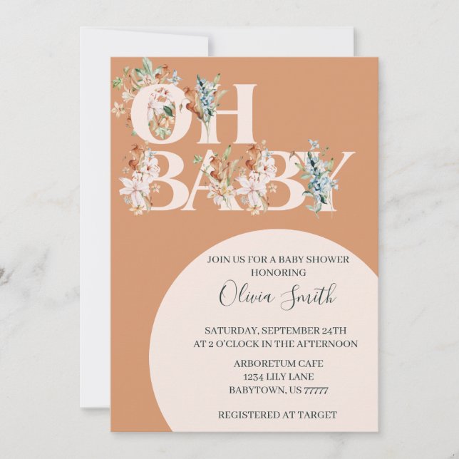 OH BABY Boho Floral Baby Shower Invitation (Front)
