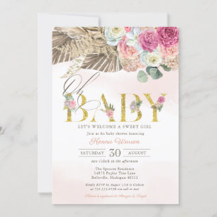 OH BABY Boho Floral Pampas & Palm Girl Shower  Inv Invitation