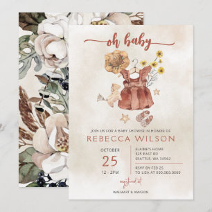 Oh Baby Boho Girl Baby Shower Invitation