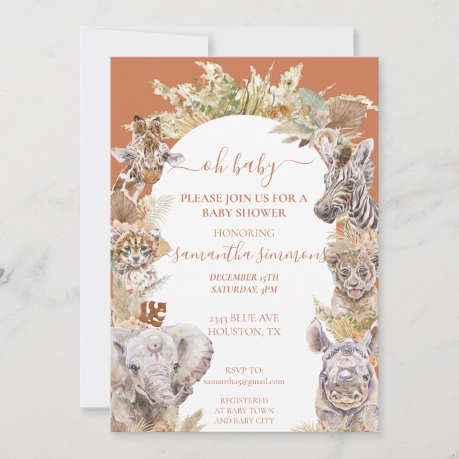 Oh Baby Boho Tropical Safari Jungle Animals    Invitation (Front)