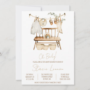 Oh Baby! Boho, Unisex, Clothesline Baby Shower Invitation