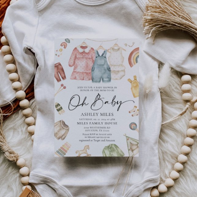 Oh Baby Boho Vêtements Baby shower Invitation (Créateur téléchargé)