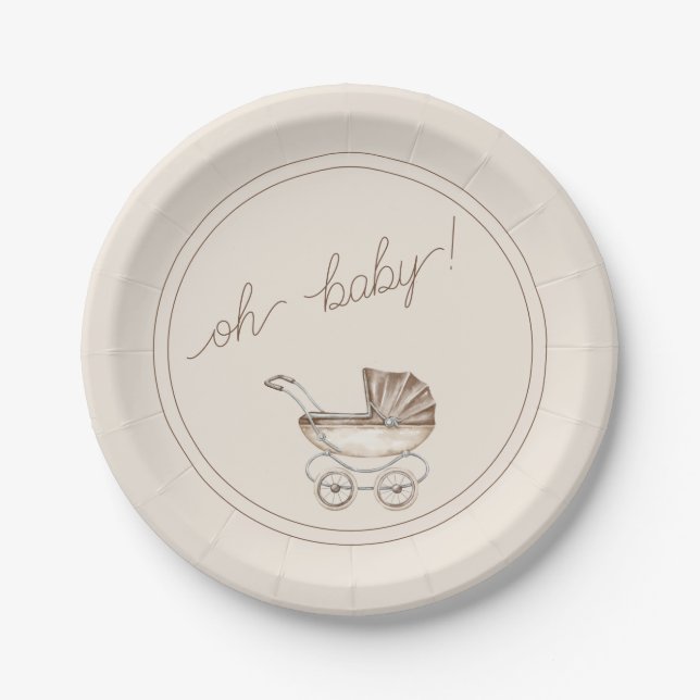 Oh Baby Boho  Watercolor Baby Shower  Paper Plate (Front)