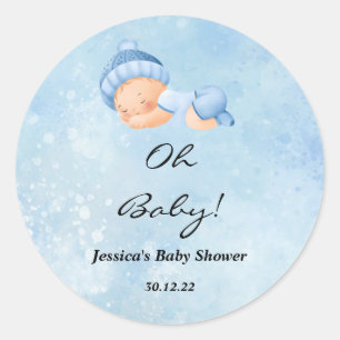 Oh Baby Boy Baby Shower Round Stickers 