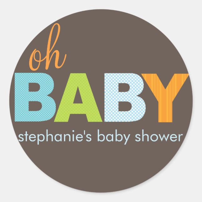 Oh Baby Boy Modern Baby Shower Sticker (Front)