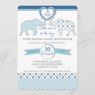 Oh Baby BOY Shower Heart Elephants Little Man Invitation