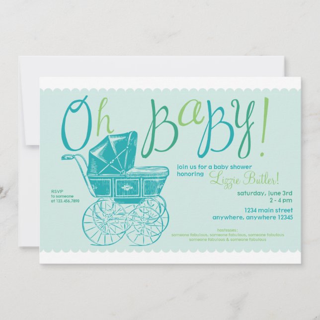 "Oh Baby!" boy shower party invitation (Front)