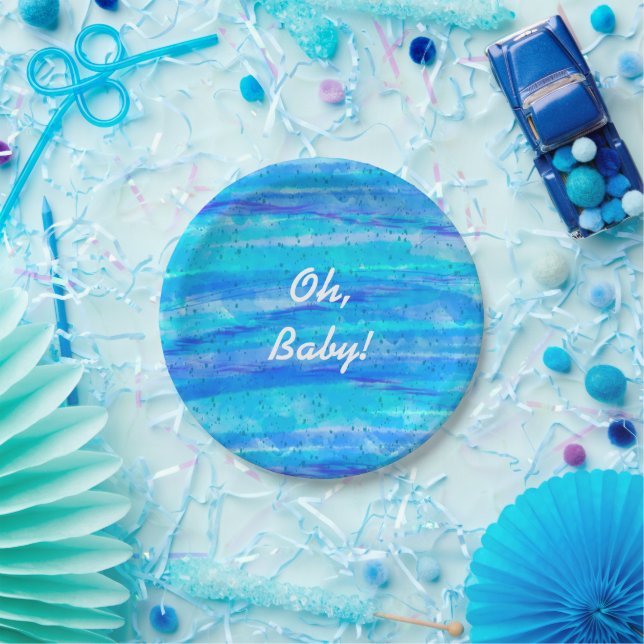 Oh Baby, Boy's Blue Baby Shower Paper Plate (Party)