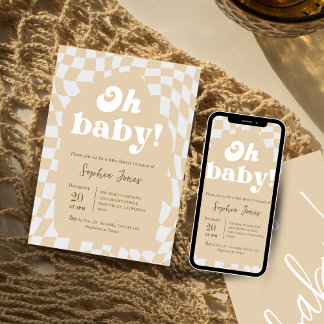 Oh Baby! Brown Chequered | Gingham | baby shower Invitation