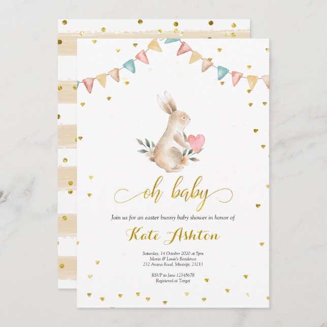 Oh Baby Bunny Baby shower Invitation (Devant / Derrière)