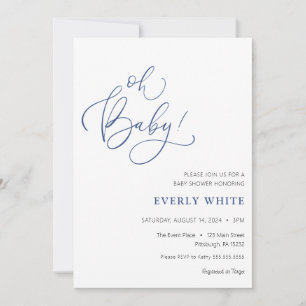 "Oh Baby" Calligraphy Blue Baby Shower invitation