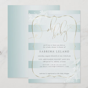 OH Baby! Calligraphy Ombré Teal Blue Stripes Invitation