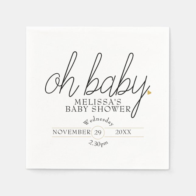 Oh Baby Chic Script Gold Heart Baby Shower Napkin (Front)