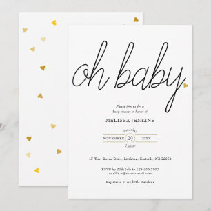 Oh Baby Chic Script Gold Love Heart Baby Shower Invitation