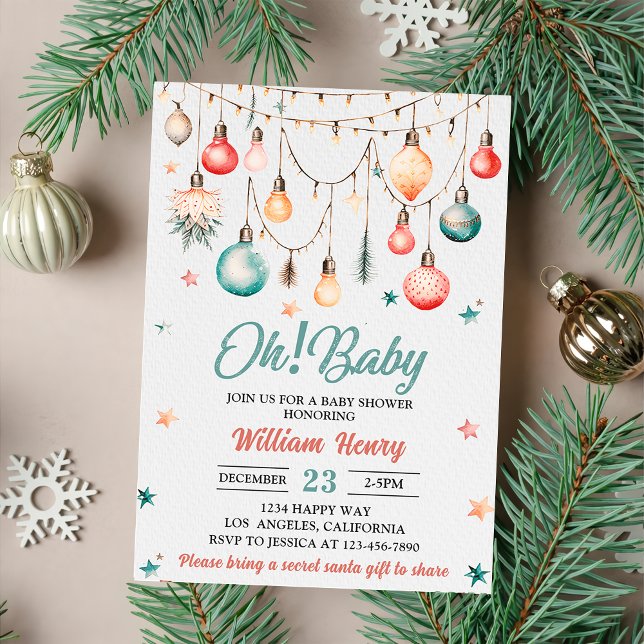 Oh! Baby Christmas Balls Ornament Baby Shower  Invitation (Creator Uploaded)