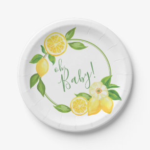 Oh Baby Citrus Lemon Floral Wreath Baby Shower Pap Paper Plate