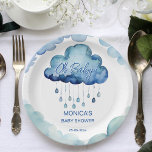 Oh Baby cloud baby shower template Paper Plate<br><div class="desc">Oh Baby cloud baby shower template plates personalized tableware decor cute watercolor blue clouds with raindrops baby shower personalized plates</div>
