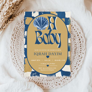 Oh Baby Coastal Blue Seashell Baby Shower Invitation