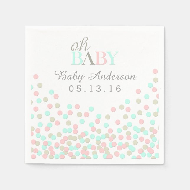 Oh Baby Confetti Baby Shower Napkin | Pink Blue (Front)