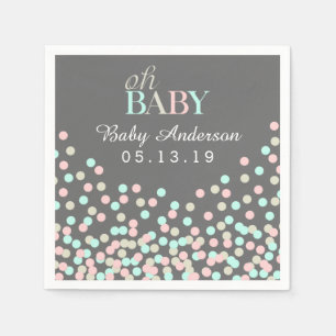 Oh Baby Confetti Baby Shower Napkin   Pink Blue