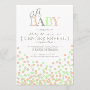 Oh Baby Confetti Gender Reveal Party   Coral Mint Invitation