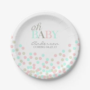 Oh Baby Confetti Gender Reveal Party   Pink Blue Paper Plate