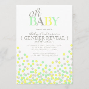 Oh Baby Confetti Gender Reveal Party Yellow Aqua Invitation