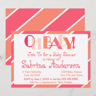 Oh Baby Coral Modern Whimsical Baby Shower Invitation