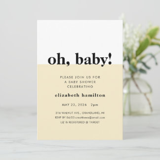 Oh Baby! Cream and White Baby Shower Invitation