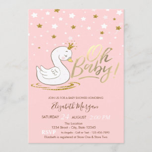 Oh Baby Cute Baby Swan Crown Stars Baby Shower Invitation