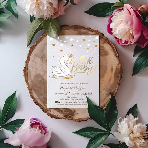 Oh Baby Cute Baby Swan Stars Baby Shower Invitation