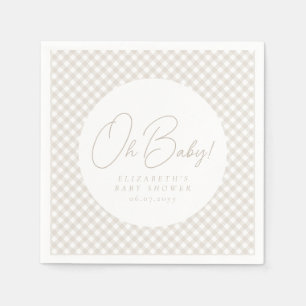 Oh baby cute blue gingham baby shower napkin