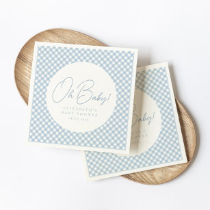 Oh baby cute blue gingham baby shower napkin
