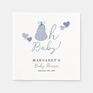 Oh Baby Cute Blue Pumpkin Bow Boy Baby Shower Napkin