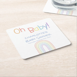 Oh Baby! Cute Colorful Rainbow Baby Shower Square Paper Coaster