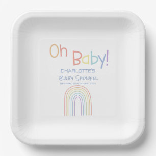 Oh Baby! Cute Colourful Rainbow Baby Shower Paper Plate